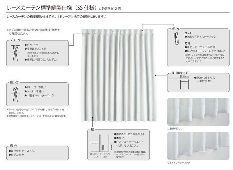 サンゲツ　オーダーカーテン　縫製仕様