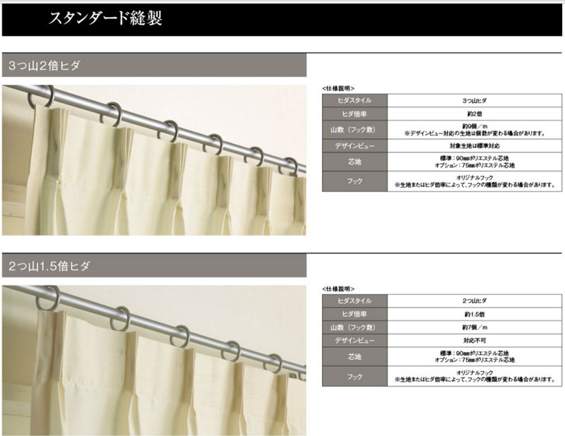 川島織物セルコン　オーダーカーテン　縫製仕様
