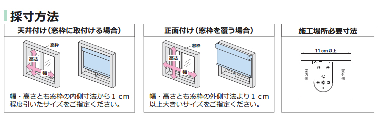 タチカワ機工　ファーステージロールスクリーン　採寸方法