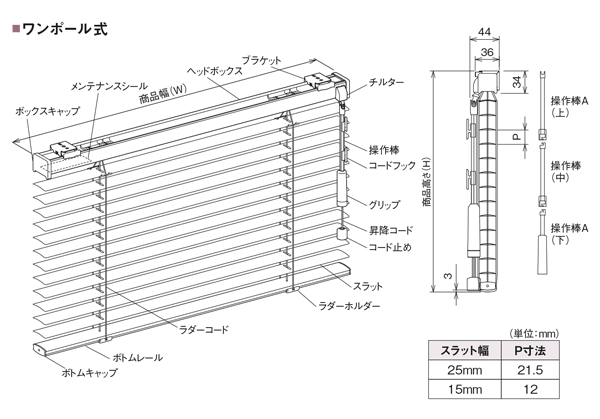 ニチベイ　アルミブラインド　ユニーク25 ワンポール式 楽天市場】ブラインド オーダー ニチベイ▽ユニーク25